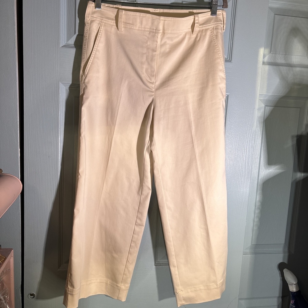 Chico's Pants Womens 8 Khaki Wide Leg Crop Chino Fly Front Double Button .
